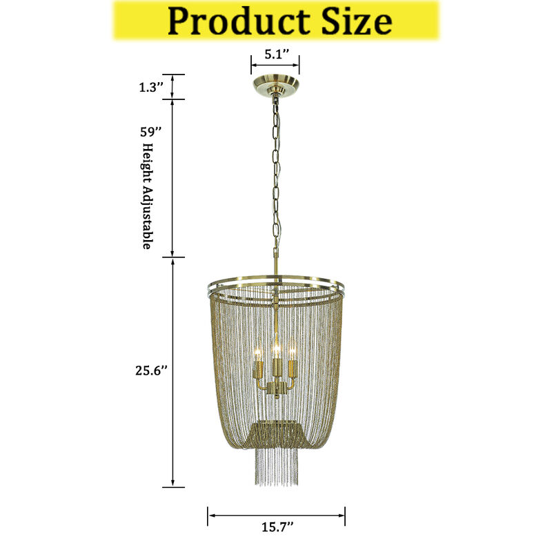 Contemporary Glam 3-Light 16" Chainmail Tassel Chandelier image number 6