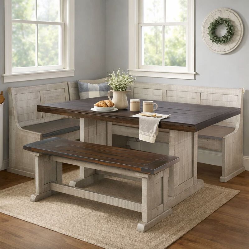 Camie 4pc Corner Breakfast Nook Set, Gray Brown Dining Table and Bench image number 8
