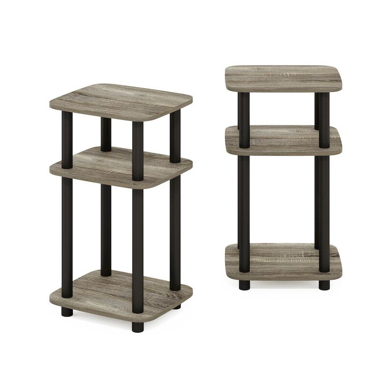 Just 3-Tier Turn-N-Tube Curve End Table, Side Table, 2-Pack, French Oak/Black