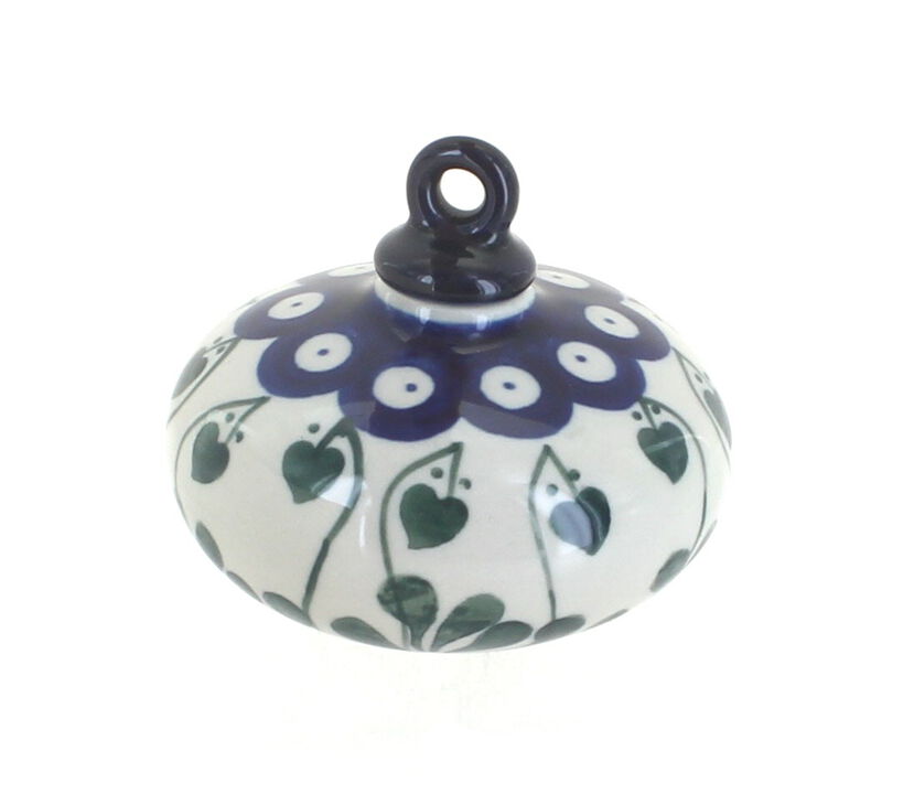 Blue Rose Polish Pottery Holly Flat Christmas Ornament