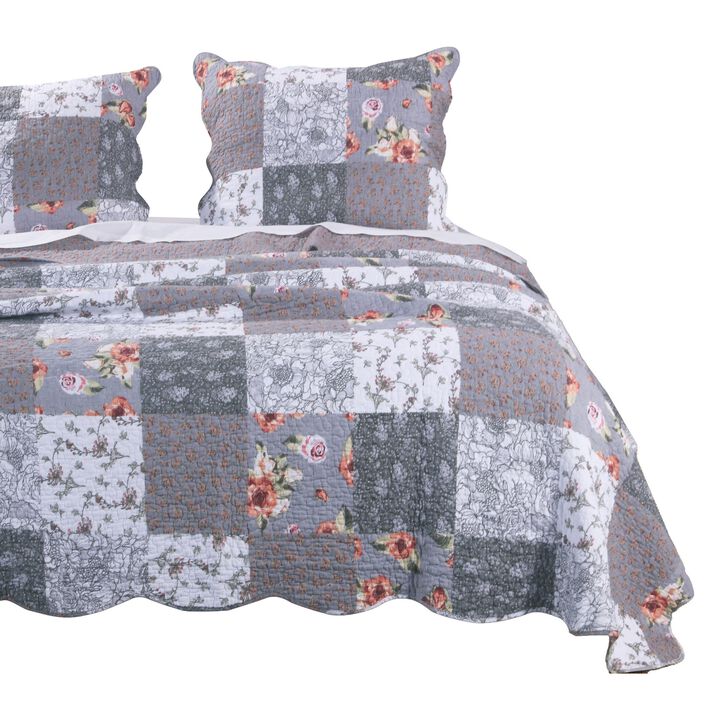 Microfiber Quilt and 1 Pillow Sham Set with Floral Prints, Multicolor - Benzara