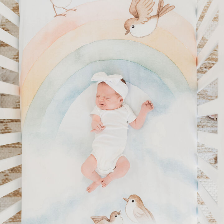Rainbow and Birds 100% Cotton Fitted Crib Sheet