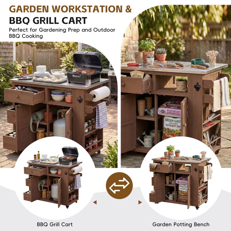 Japtef Outdoor Solid Wood Extendable Kitchen Island image number 3