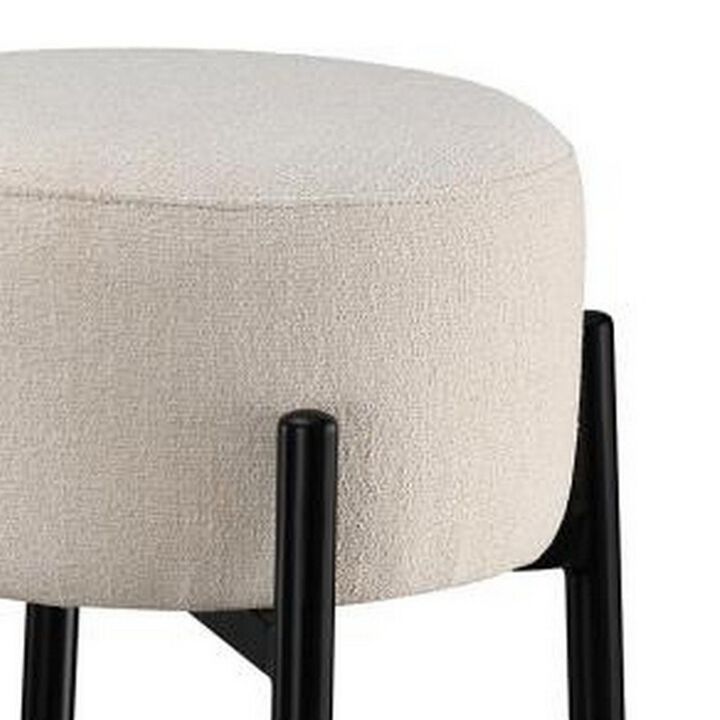Barstool with Fabric Seat and Tubular Legs, Set of 2, Beige and Black - Benzara