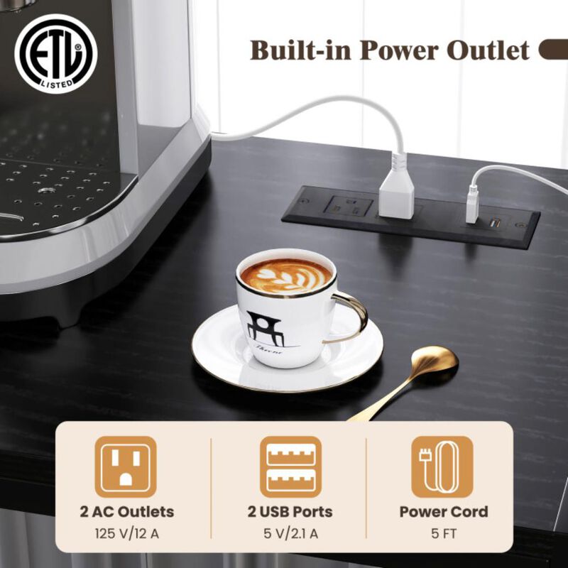 Hivvago Coffee Bar Cabinet with S-Shaped Hooks and Wine Bottle Holders