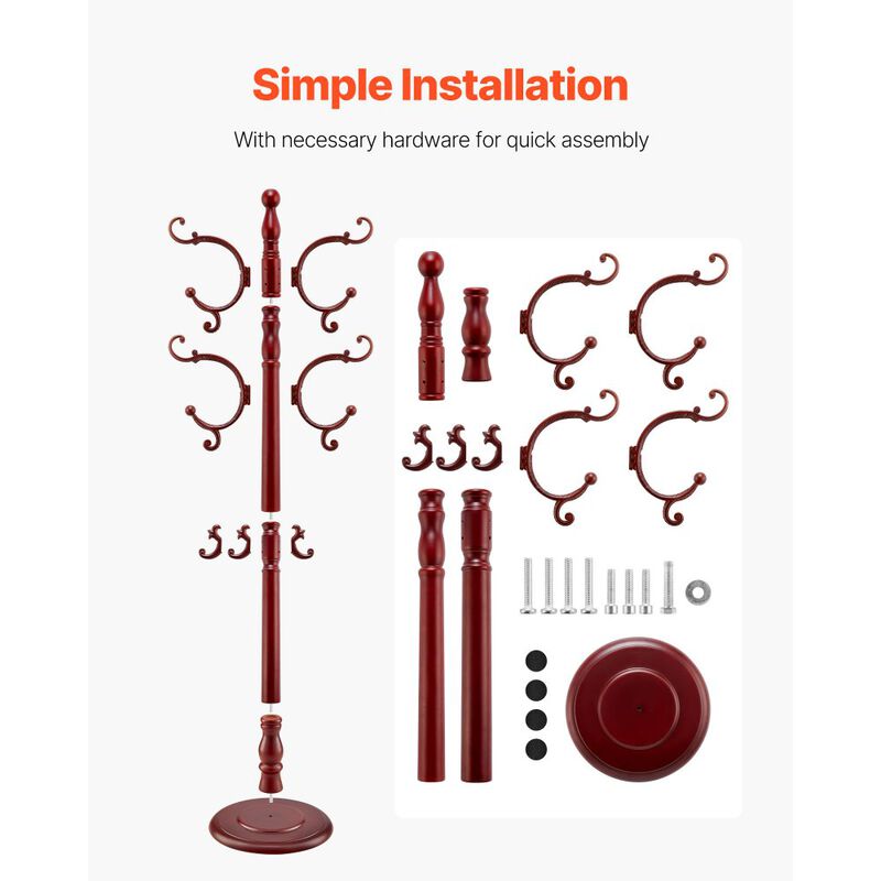 Entryway Wooden Coat Tree Rack with 11 Hooks for Coats Hats Bags image number 2