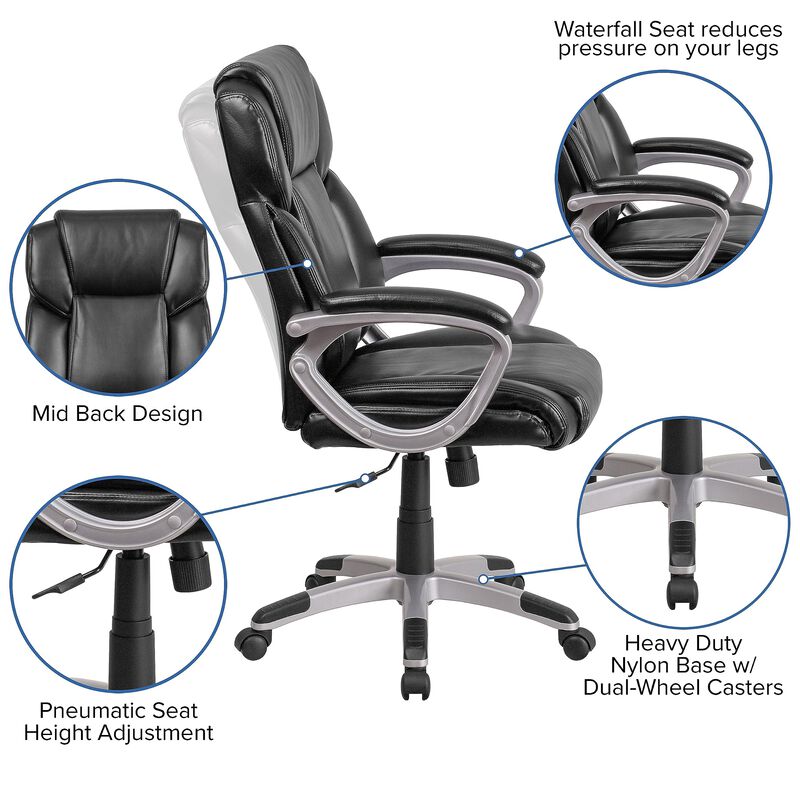 Flash Furniture Carolyn Mid-Back Black LeatherSoft Executive Swivel Office Chair with Padded Arms