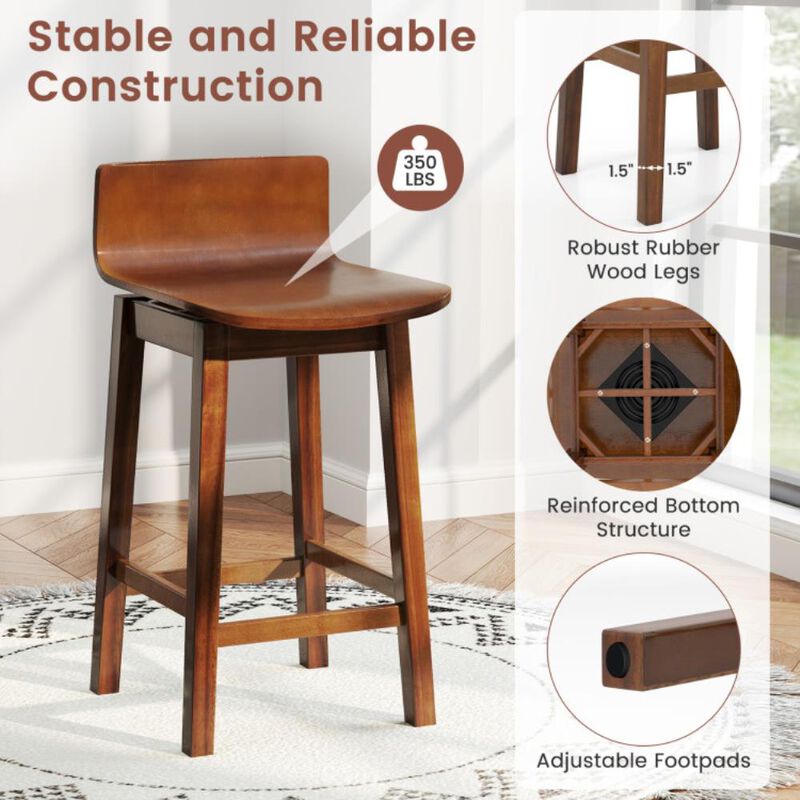 Hivvago Swivel Wooden Bar Stools Set of 2 with Rubber Wood Legs and Low Back