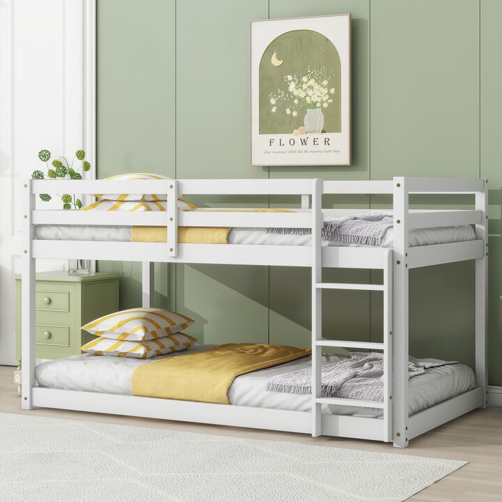 Whisen Wooden Twin over Twin Loft Bed with Ladder ,Upper and Bottom Bed Platforms