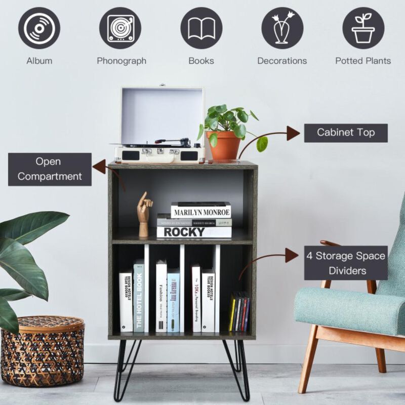 Hivvago Freestanding Record Player Stand Record Storage Cabinet with Metal Legs