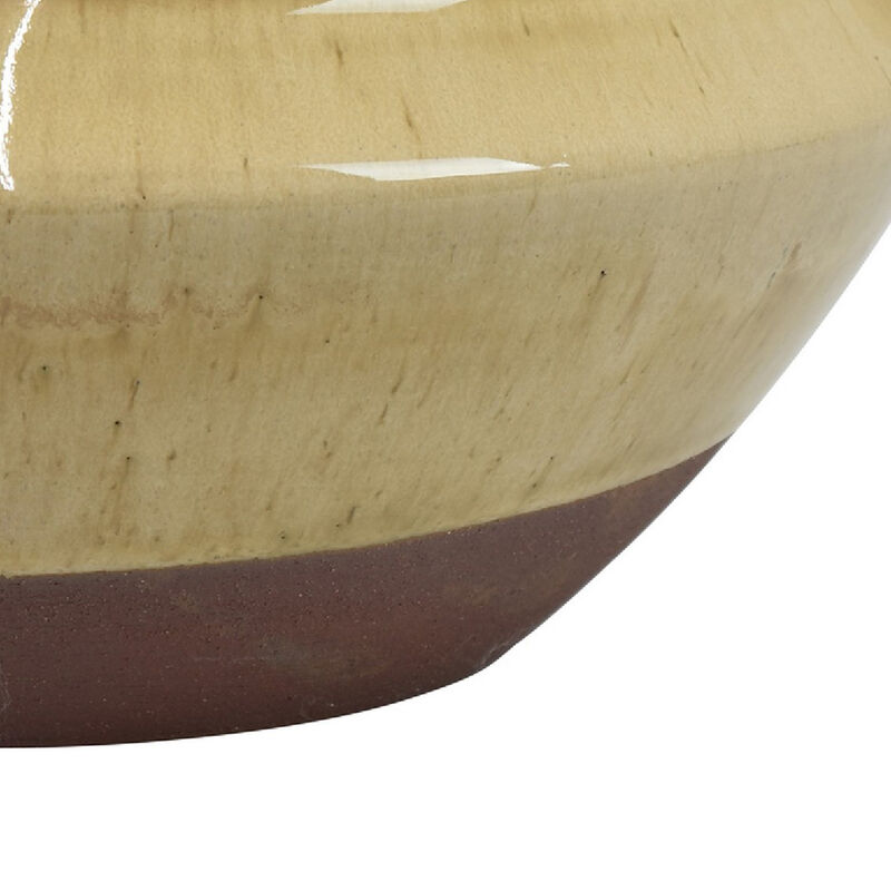 Decorative Serving Bowl, 2 Tone Rustic Brown Glazed Ceramic, 11 Inch image number 3