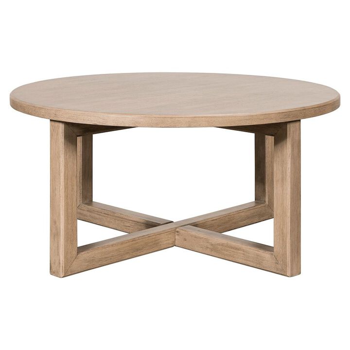 Liberty Furniture Living Room Round Cocktail Table Center Trestle - Barley Buff Birch Wood