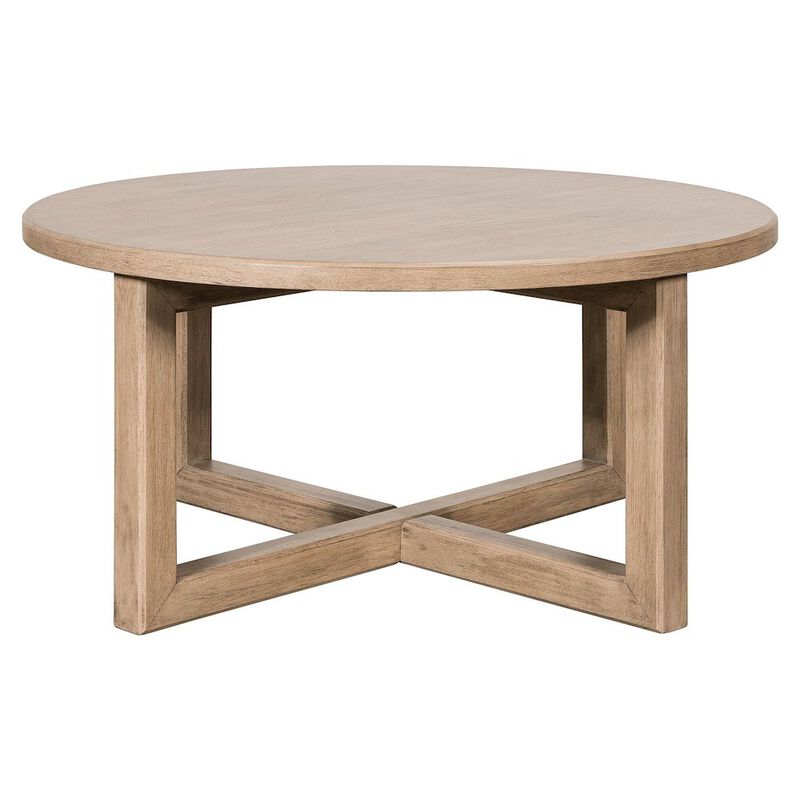Liberty Furniture Living Room Round Cocktail Table Center Trestle - Barley Buff Birch Wood image number 0