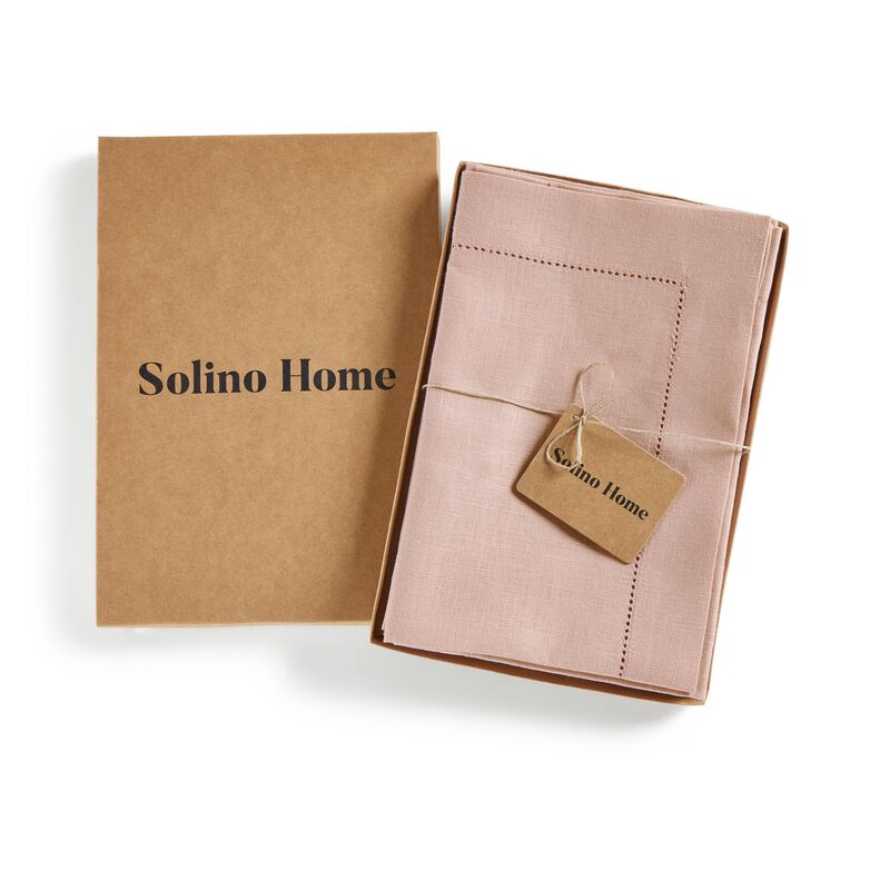Solino Home 100% Pure Linen Dinner Napkins Set of 4 - Medium Weight Hemstitch