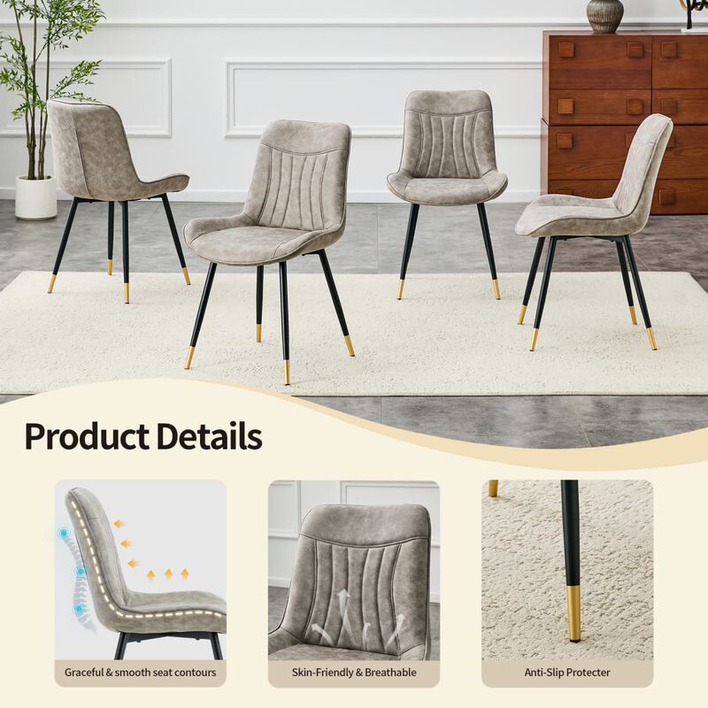 Set of 4 Dining Chairs PU Leather Side Dining Chairs with high back and stitched backrest Metal Leg Dining Chairs with leveling feet image number 6