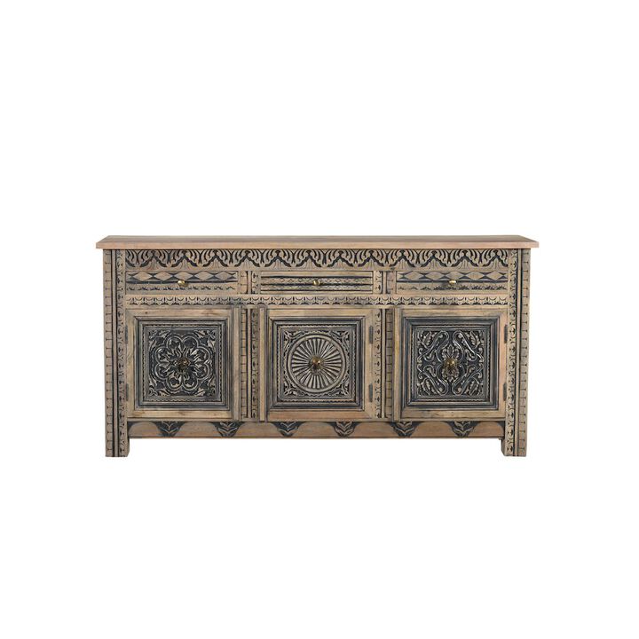 Taran Designs Grayson 3-drawer 3-door Carved Solid Wood Sideboard