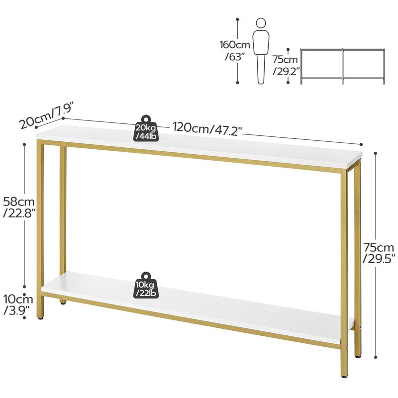 Narrow 2-Tier Entryway Console Table for Sofa Back or Hall Display-Gold image number 2
