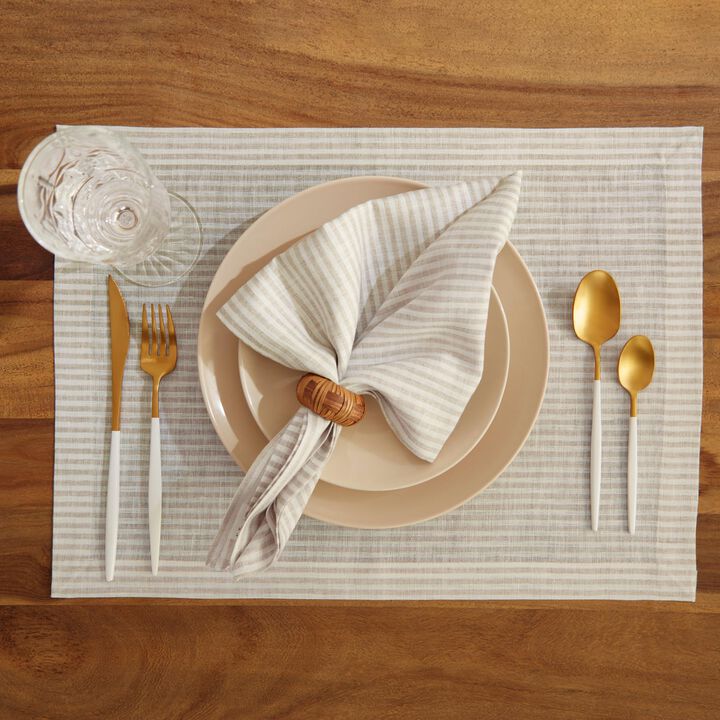 Solino Home 100% Pure Linen Dinner Napkins 20 x 20 Inch Set of 4 - Narrow Stripe