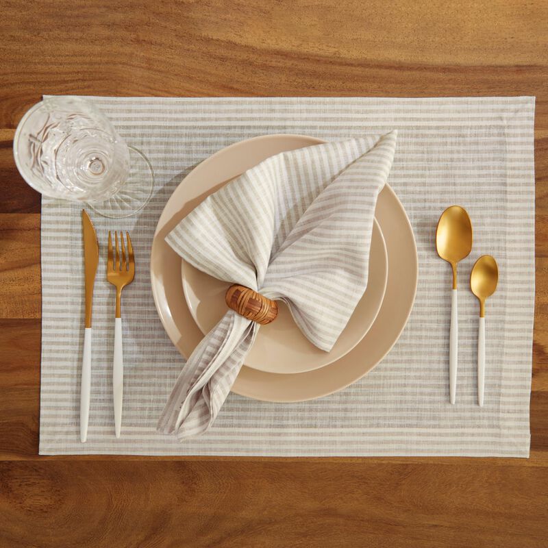 Solino Home 100% Pure Linen Dinner Napkins 20 x 20 Inch Set of 4 - Narrow Stripe