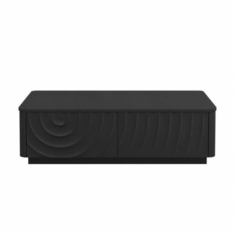 GOODSILO 47 Inch Rectangle Coffee Table with 2 Storage Drawers, Modern Classic Living Room Centerpiece Featuring Wave Texture and Floating Base Design image number 0