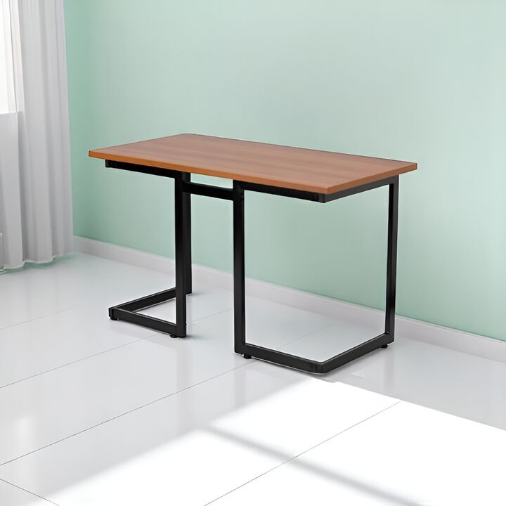 Contemporary Metal Frame Computer Desk with Wood Top