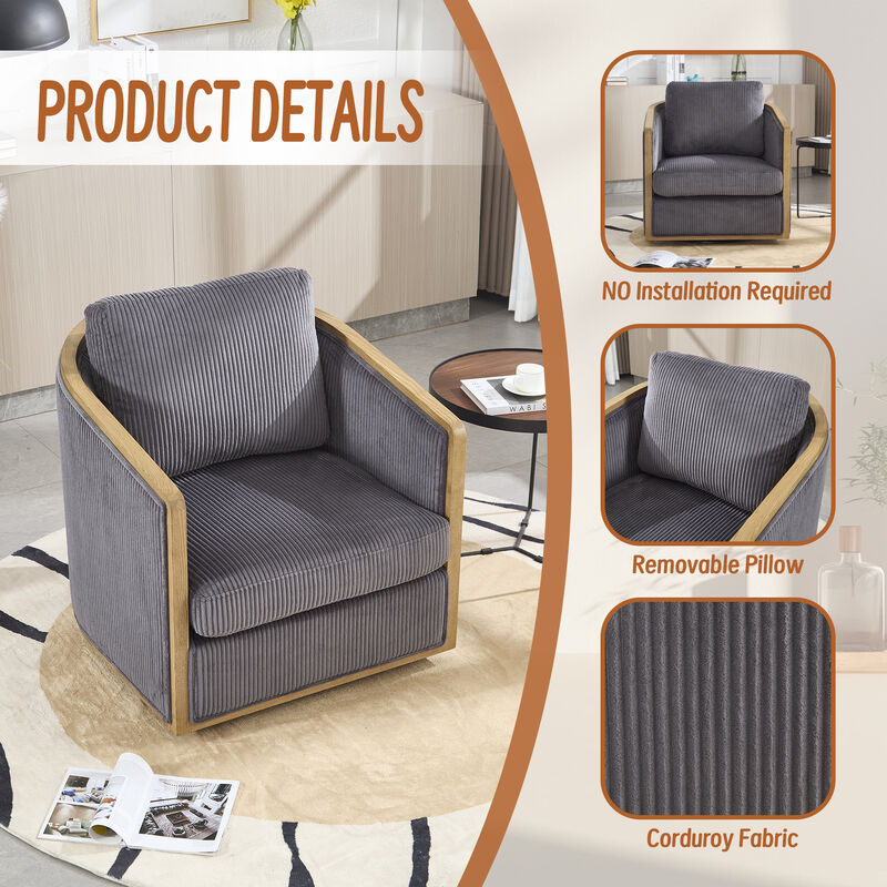 Merax Corduroy Swivel Barrel Chair Club Chair