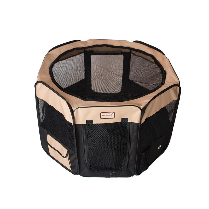 Armarkat Portable Pet Playpen In Black And Beige Combo Large