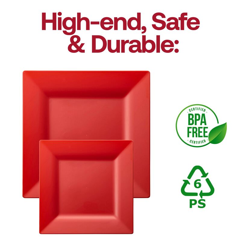 6.5" Red Square Plastic Salad Plates (120 Plates) image number 4