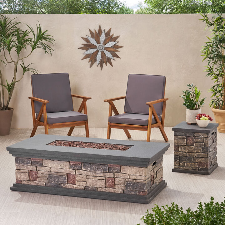 Christopher Knight Home Fletcher Outdoor 50,000 BTU Lightweight Concrete Rectangular Fire Pit with Tank Holder