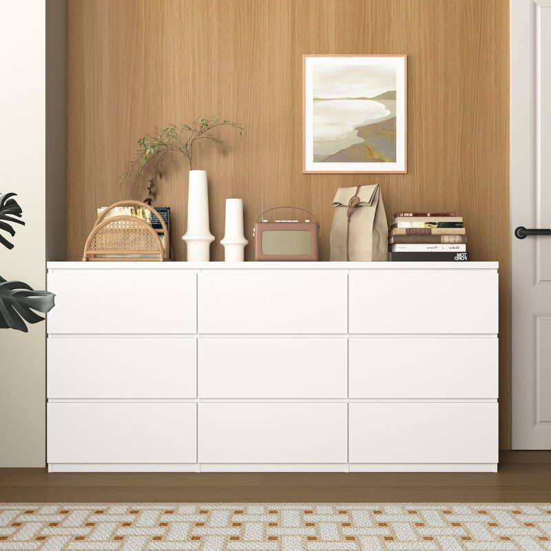 9 Drawer Dresser, Modern Wood Chest of Drawers with Handleless Design, Wide Storage Cabinet for Bedroom, Living Room, Entryway image number 1