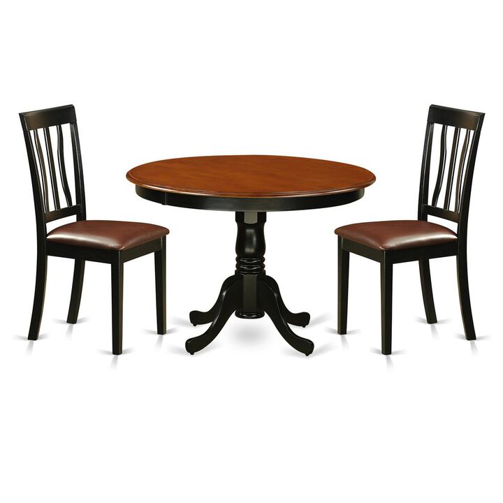 3 Pc set with a Round Dinette Table and 2 Leather Kitchen Chairs in Black