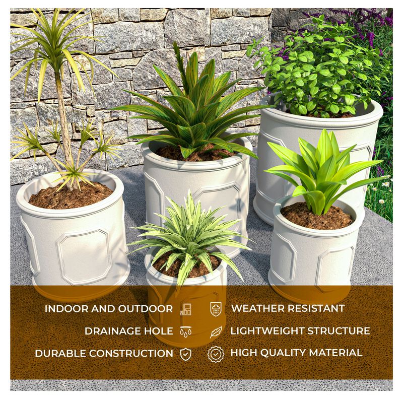 Leisuremod Meadow Series Poly Stone Planter Set in White