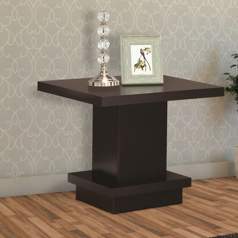 Contemporary End Table With Pedestal Base, Cappuccino Brown-Benzara