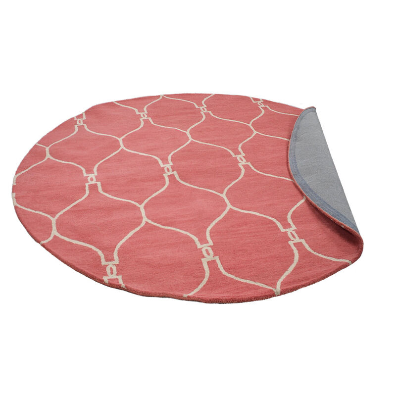 RUGSOTIC CARPETS HAND TUFTED WOOL ECO-FRIENDLY AREA RUGS  - 8'x8', Round Shape, Light Red Beige, Geometric Modern Design, High Pile Handmade Anti Skid Area Rugs for Living Room, Bed Room (K01004)