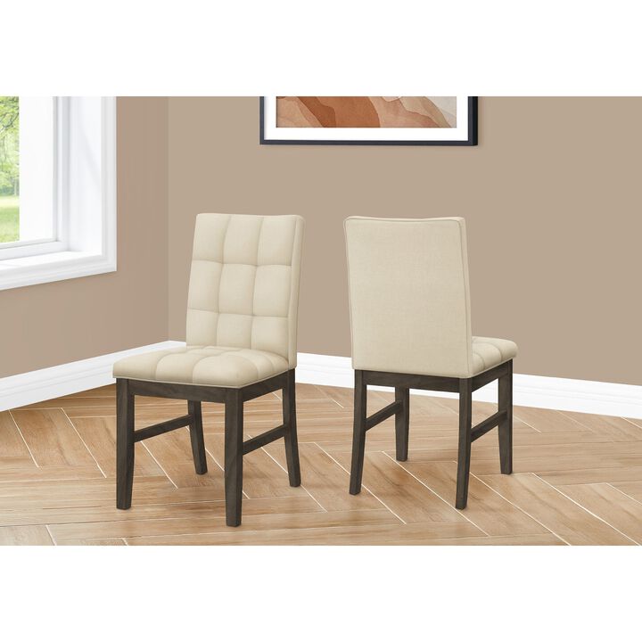 Monarch Specialties I 1376 - Dining Chair, 37" Height, Set Of 2, Upholstered, Dining Room, Kitchen, Cream Fabric, Grey Solid Wood, Transitional
