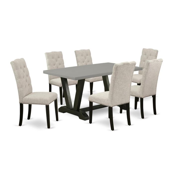 East West Furniture V696EL635-7 - 7-Piece Dining Room Set - 6 Parson Chair and a Rectangular Wood Table Solid Wood Frame