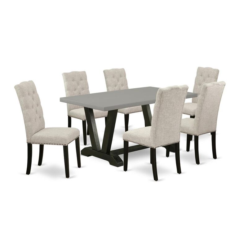 East West Furniture V696EL635-7 - 7-Piece Dining Room Set - 6 Parson Chair and a Rectangular Wood Table Solid Wood Frame