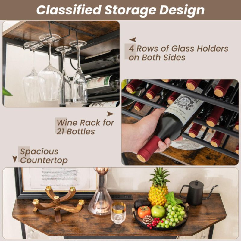 Hivvago 3-Tier Wine Bar Cabinet with Storage Shelves