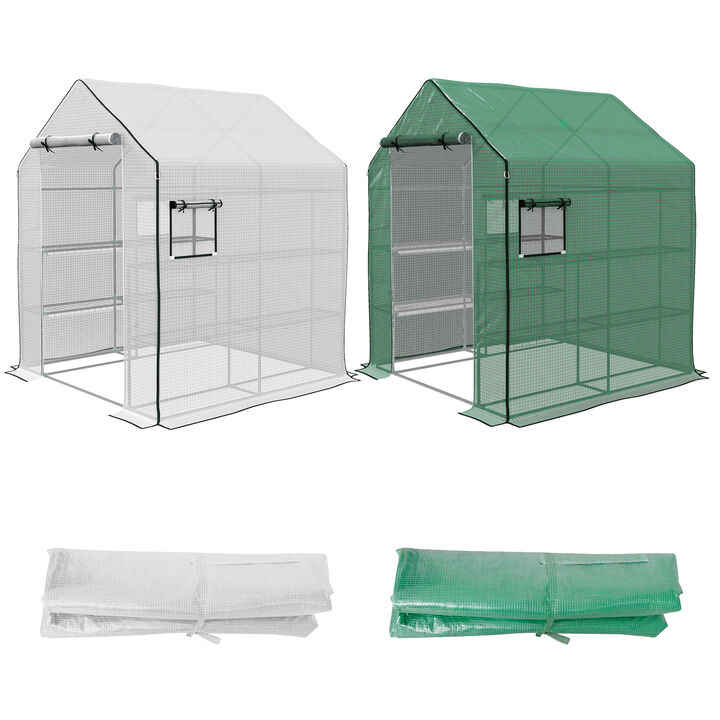 Outsunny 2 Pieces Walk-in Greenhouse Replacement Cover for 01-0472 w/ Roll-up Door and Mesh Windows, 55"x56.25"x74.75" Reinforced Anti-Tear PE Hot House Cover (Frame Not Included), White and Green