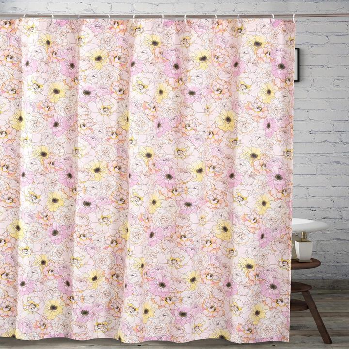 Greenland Home Fashion Misty Bloom Bathroom Deco Machine Washable Shower Curtain - Pink 72x72"