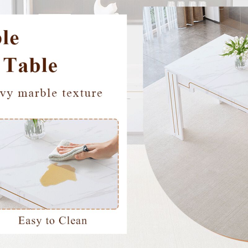 Whisen Dining Table with Groove Legs, MDF Space-Saving for Kitchen Living Room image number 6
