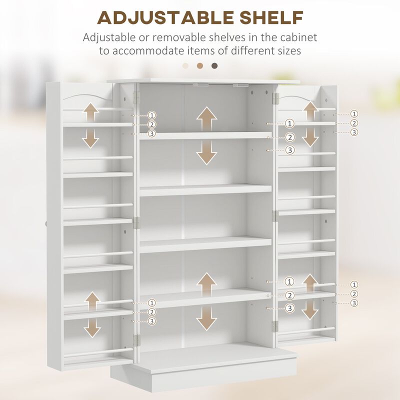 41" White Kitchen Pantry: 5-Tier, 12 Spice Racks, Adjustable Shelves