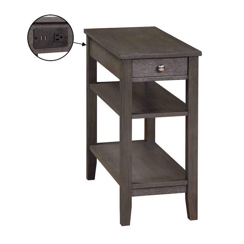 Convenience Concepts American Heritage 1 Drawer Chairside End Table with Charging Station and Shelves
