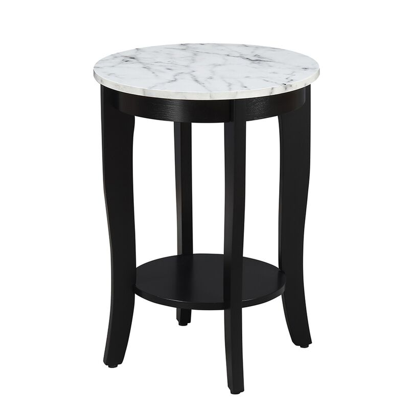 Convenience Concepts American Heritage Round End Table, White Faux Marble / Black