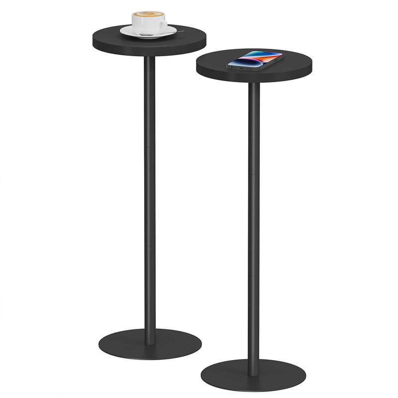 TUTOTAK Tall Round Side Table, Small End Table, Set of 2, Beside Table, Drink Table, Pedestal Side Table, livingroom, Black TB01