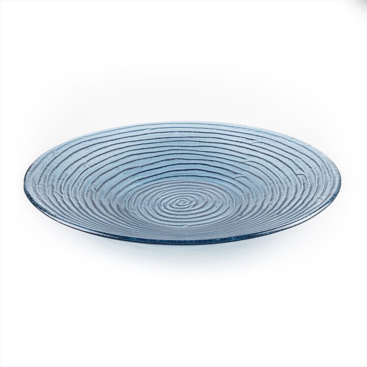 Glass Dinnerware dia.17.75" h:3" 4.5 qt. Round Transparent Blue Glass Bowl