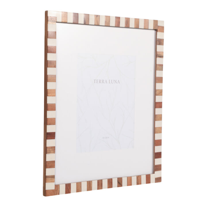 8x10" Matted Photo Frame Wood Inlay, Natural/ivory