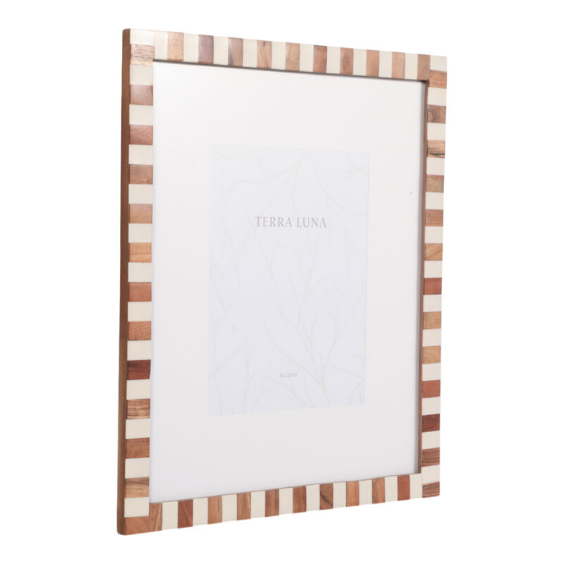 8x10" Matted Photo Frame Wood Inlay, Natural/ivory image number 1