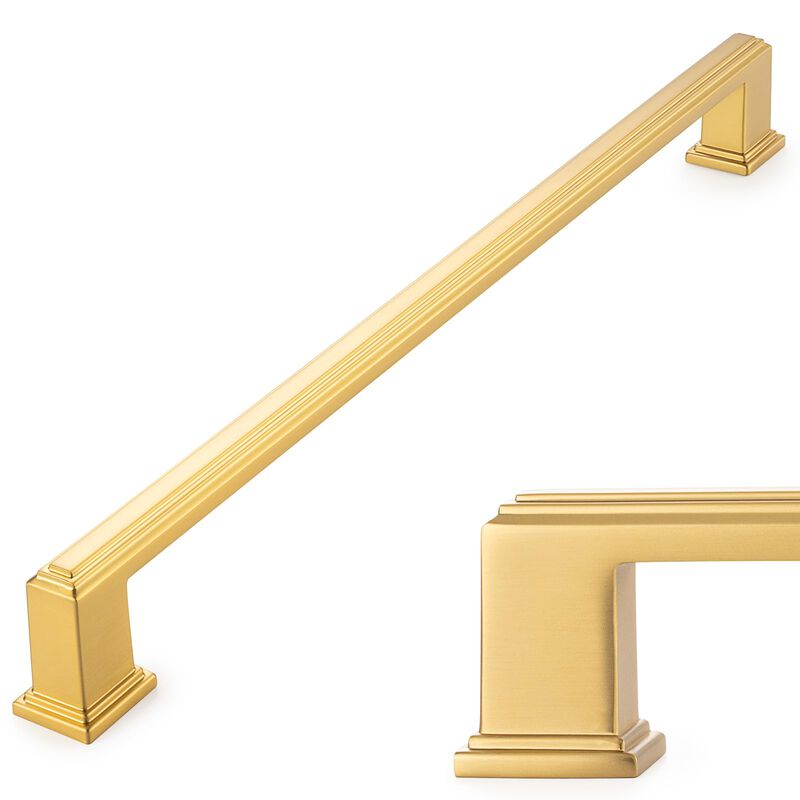 KOOFIZO Stepped Bar Cabinet Pull - Brushed Gold Furniture Handle, 10 Inch/256mm Screw Spacing, 1-Piece for Kitchen Cupboard Door