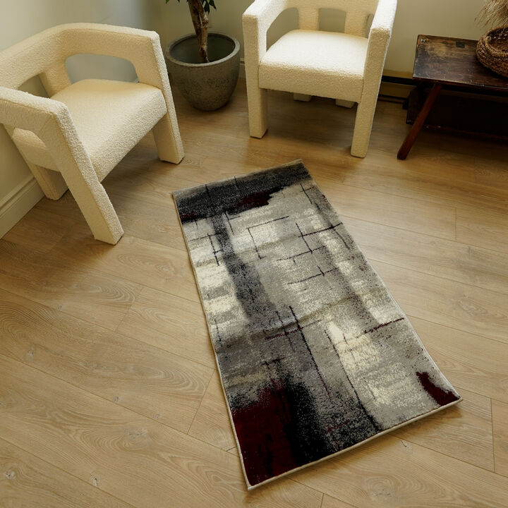 Rug Branch Kyma Contemporary Abstract Grey Red Indoor Doormat Rug